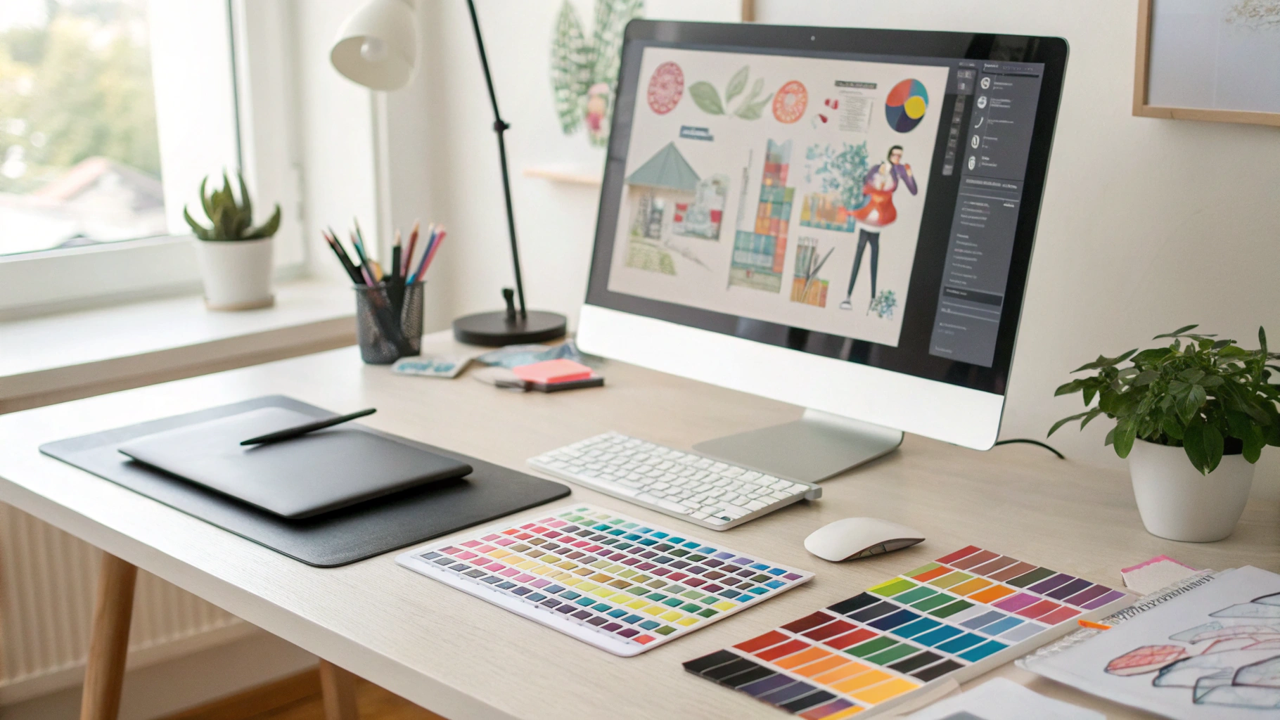 Custom illustration design process and prepress color matching samples